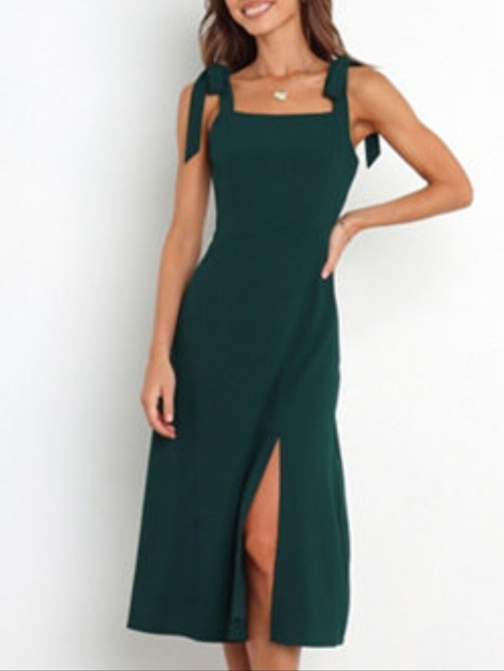 Petal & Pup NWT Dark Green Tie-Shoulder A-line Midi Dress Sz 8